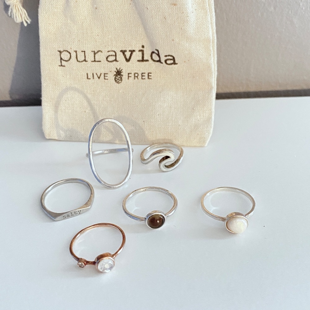 *sold on ebay* 6 Rings PURA VIDA Moonstone Mood Wave Salty Pearl Oval Size 6/7 - Picture 1 of 8